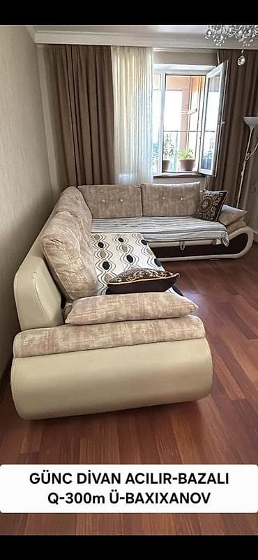 Divanlar: Açılır-bazalı divanlar 1) GÜNC modeli L formalı künc divan - Açılıb — 1