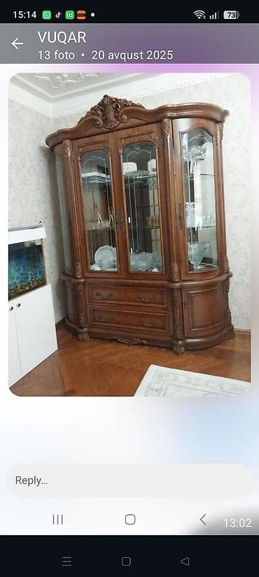 dekor vitrin: Klassik üslubda vitrin-bufet - Material: təbii ağac korpus, oyma — 1