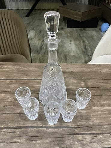 çay serviz: Kristal qrafin və stəkan dəsti - Material: qalın kəsimli kristal şüşə — 1