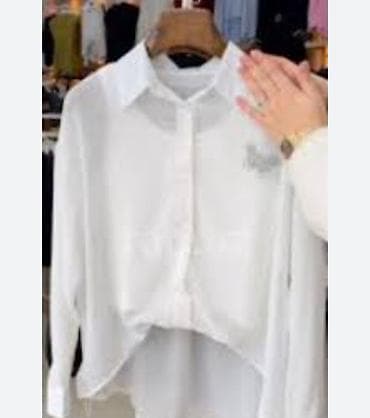 kargo şalvar: Ağ rəngli qadın şifon köynək - Model: uzunqol, düyməli, klassik — 1