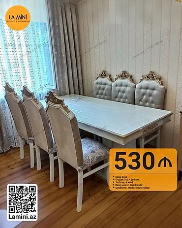stol sutullar: Qonaq otağı üçün, Açılmayan, Dördbucaq masa, 6 stul — 1