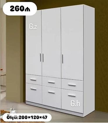 3 qapılı, Siyirməli, Ağ, Açılan, Düz dolab