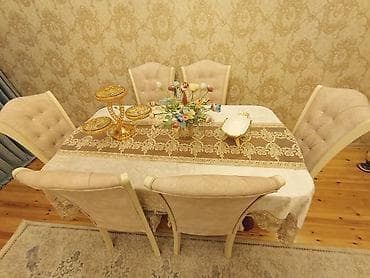 stol və stul: Qonaq otağı üçün, İşlənmiş, Açılmayan, Dördbucaq masa, 6 stul — 1