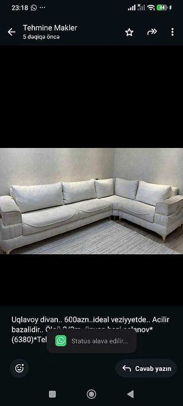 Uqlavoy divan. 600azn. ideal veziyyetde. Acilir bazalidir. Ölcü