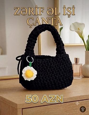 Zərif əl işi çanta - Material: qalın toxuma ipindən əl ilə hörülüb -