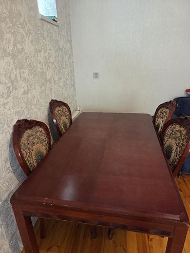 şkaflar ucuz: Klassik üslubda yemək otağı dəsti - Material: təbii ağac karkas, tünd — 2