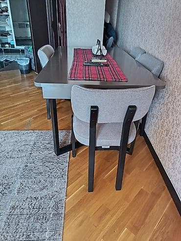 stul ofis: Müasir dizaynlı yemək masası və 4 ədəd stul dəsti - Masa: düzbucaqlı — 4