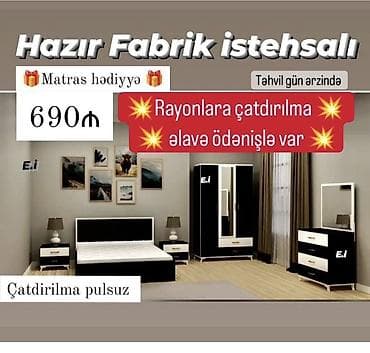 Yataq otağı dəsti – cəmi 759₼ Dəst tərkibi: - Taxt (200×160 sm) — 9