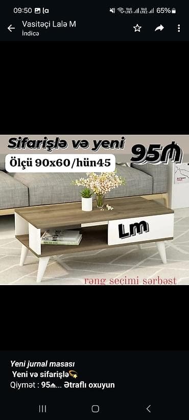 balkon masa: _*Yeni jurnal masası*_ *Yeni və sifarişlə💫* Qiymət : *95₼* Ölçü — 2