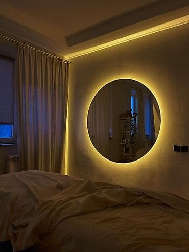 sade guzgu: Güzgü Divar üçün, Dairə, Dekorativ, Arxa işıqlı — 4