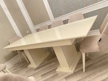 Masalar: Qonaq otağı üçün, Açılan, Dördbucaq masa, 8 stul — 3