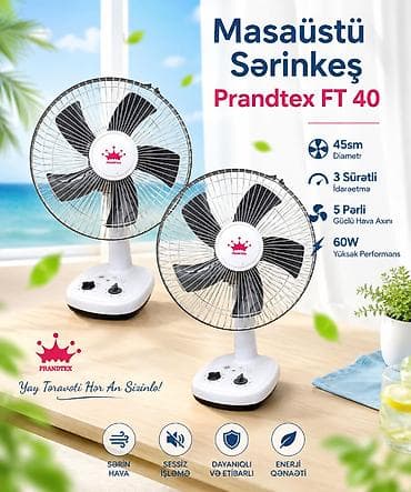 ventil: Masaüstü Sərinkeş "Prandtex FT 40" 45sm 5 Sürətli 3 Pərli 60W . ❄️ — 1