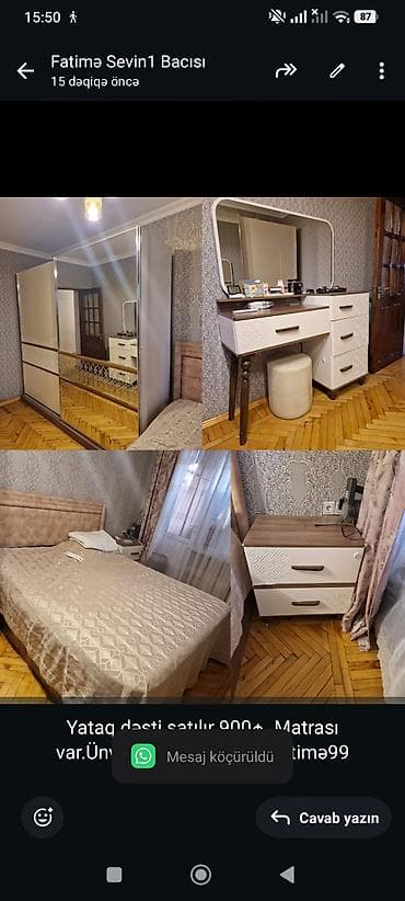 matras satilir: Yataq dəsti satılır 900₼. Matrası var.Ünvan Gənclik. 8244. Fatimə99 — 1