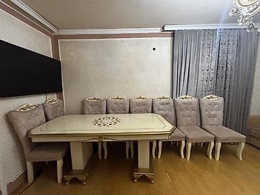 skaf ucuz: Klassik üslubda yemək otağı dəsti - Süfrə: Açıq krem rəngli, qızılı — 1