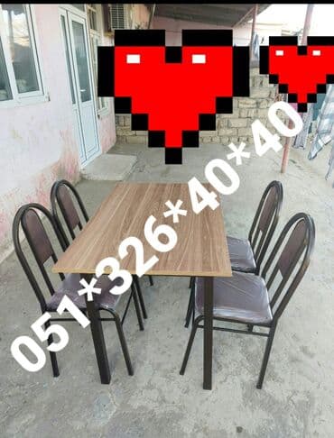Masa və oturacaq dəstləri: Qonaq otağı üçün, Yeni, Açılan, Dördbucaq masa, 1 stul — 2