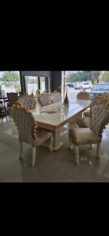 metbex oturacaqlari: Qonaq otağı üçün, Yeni, Açılmayan, Dördbucaq masa, 8 stul — 4