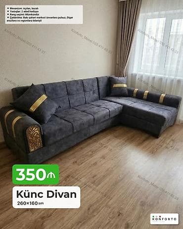 Künc divan – 260×160 sm - Mexanizm: açılan, bazalı (yataq funksiyalı — 1