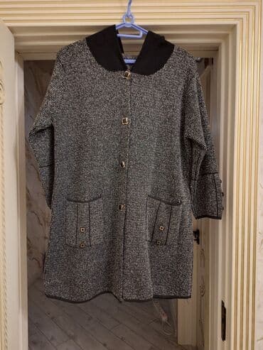 Qadın palto/kardiqan - Rəng: qrafit boz-qarışıq naxış, qara