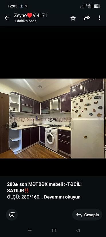 Mətbəx mebeli: *280₼ son MƏTBƏX mebeli :-TƏCİLİ SATILIR*‼️ ÖLÇÜ:-280*160 ÜZƏRİNDƏ — 1