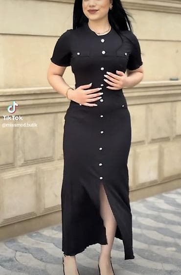 Qadın geyimi – qara maxi paltar - Rəng: klassik qara - Dizayn