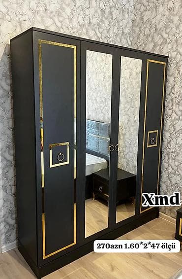skaf: Modern dolab – ağ və qara rəng variantları, güzgülü, zövqlü dizayn — 2