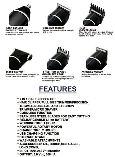 Sonashi 1014U - Trimmer dəsti 7n1 ⚙️Məhsulun xüsusiyyətləri:⬇️ Çox — 4