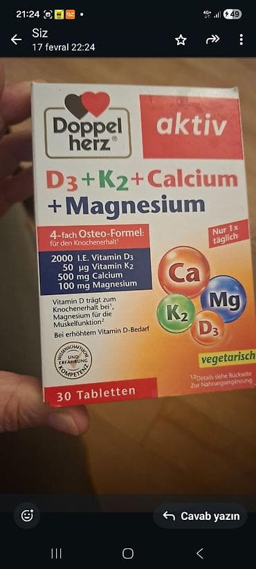 Vitaminlər və BAƏ: Doppelherz aktiv D3 + K2 + Calcium + Magnesium – 4-fazalı — 1