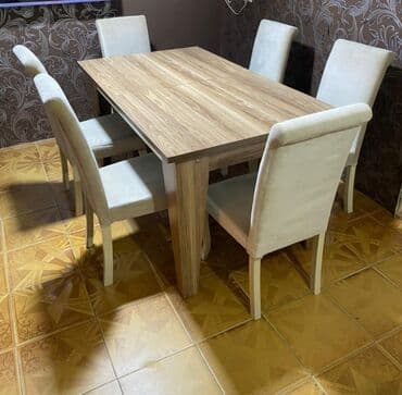 mətbəx stol stul ikinci əl: Qonaq otağı üçün, İşlənmiş, Açılan, Dördbucaq masa, 6 stul — 2