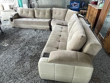 ucuz pərdələr: Bej rəngli L formalı divan dəsti - 3 moduldan ibarət böyük L formalı — 7