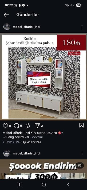 taxta ref: TV stend dəsti – ölçü: 180 sm Ağ rəngdə, qızılı detallarla modern — 1