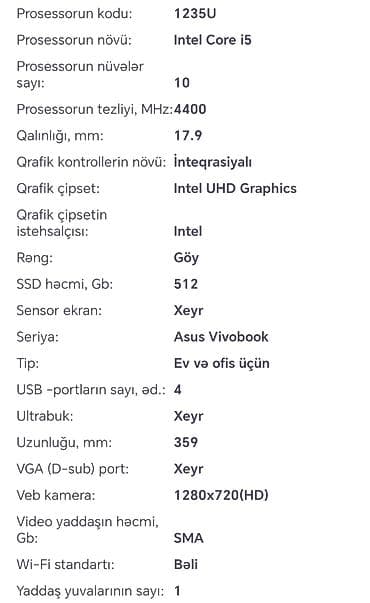dell notebook: 🚨TƏCİLİ SATILIR! ASUS VIVOBOOK! ÇOX AZ İSTİFADƏ OLUNUB (YENİDƏN — 7