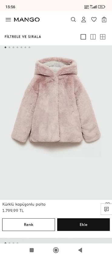 9-10 yaş MANGO uşaq üst geyimləri 1) Kürklü kapüşonlu palto – -