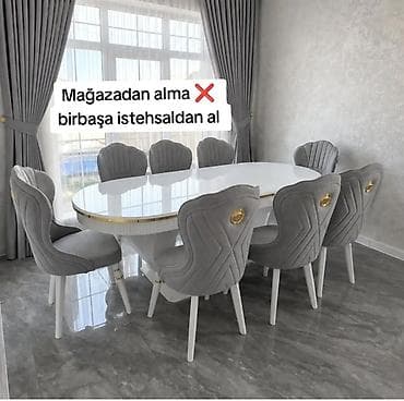 kohnə stul: Qonaq otağı üçün, Yeni, Açılmayan, Oval masa, 8 stul — 1