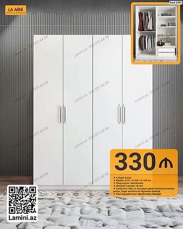 4 qapılı qarderob – Kod: 5391 - Ölçülər: D 47 × H 200 × E 160 sm - — 1