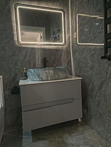 saxlama qablari: Banyo üçün premium lavabo dəsti - Üstü mərmər naxışlı, dairəvi — 3