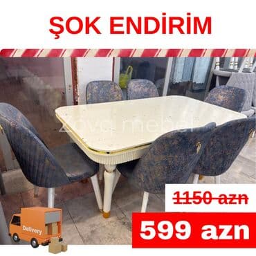 qara sam: Qonaq otağı üçün, Yeni, Açılan, Kvadrat masa, 6 stul — 5