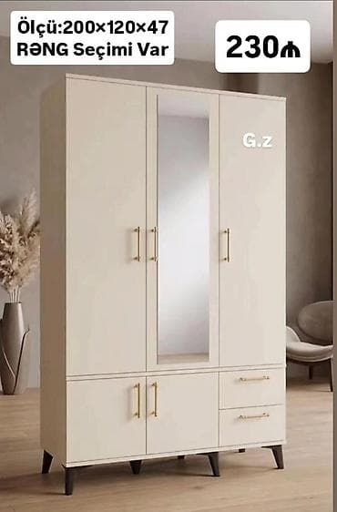 asılgan: 3 qapılı, Güzgülü, Bej, Açılan, Düz dolab — 1