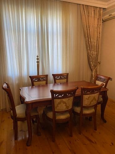 ikinci əl mətbəx stolu: Qonaq otağı üçün, Açılmayan, Dördbucaq masa, 6 stul — 1