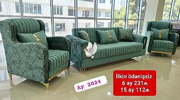 Zövqlü yaşıl rəngdə 3 hissəli dəst: 1 ədəd ikiyerlik divan və 2 ədəd lalafo.az -da Zövqlü yaşıl rəngdə 3 hissəli dəst: 1 ədəd ikiyerlik divan və 2 ədəd