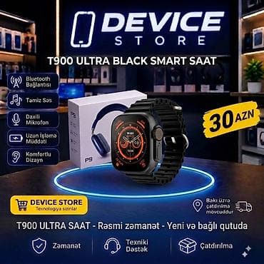 Elektronika: T900 Ultra Black Smart Saat - Bluetooth bağlantısı - Təmiz səs və — 1
