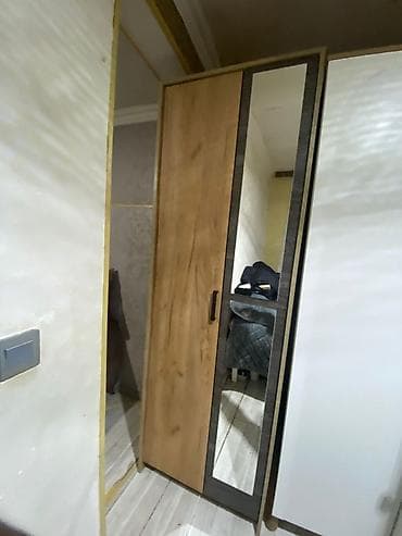 dolablar 2ci əl: 2 qapılı, Güzgülü, Boz, Taxta, Açılan, Düz dolab — 1
