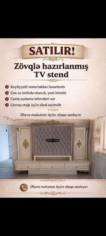 çaydan dəsti: Qonaq otağı mebel dəsti və TV stendi Tərkibi və xüsusiyyətləri: - — 2