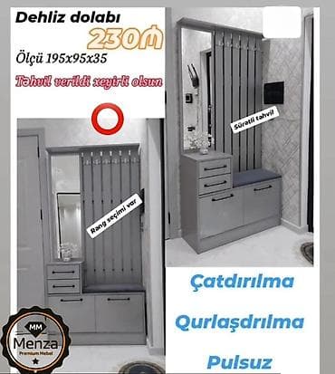 Dehliz dolabı – funksional və estetik həll. Ölçü: 195x95x35 sm