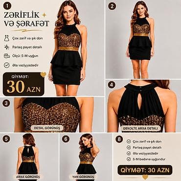 gun eynəyi: Zərif və rahat paltar kolleksiyası 1) Sarı-gümüş naxışlı midi paltar — 6