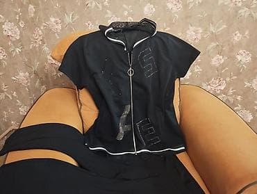 Qadın dəsti – qara qısaqol kapüşonlu kofta və şalvar - Rəng: qara, ağ