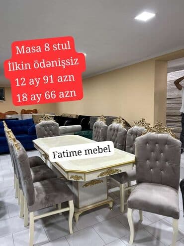 ucuz ev əşyaları: Qonaq otağı üçün, Yeni, Açılmayan, Dördbucaq masa, 6 stul — 1