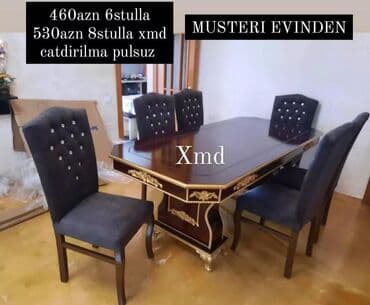 mərmər masa: Qonaq otağı üçün, Yeni, Açılmayan, Oval masa, 6 stul — 2