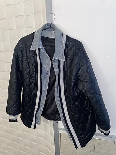 deri geyim: Qadın üçün ikiqat effektli üst geyim – quilted dəri görünümlü jaket və — 3