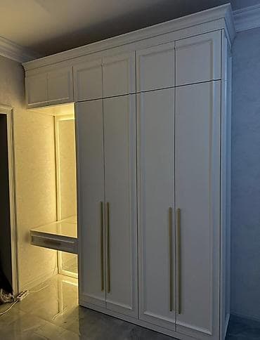 4 qapılı, Güzgülü, Bej, Digər material, Açılan, Düz dolab