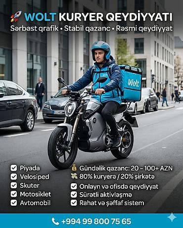 online evden iş: Moto-kuryer tələb olunur, Gündəlik ödəniş, Təcrübəsiz — 1